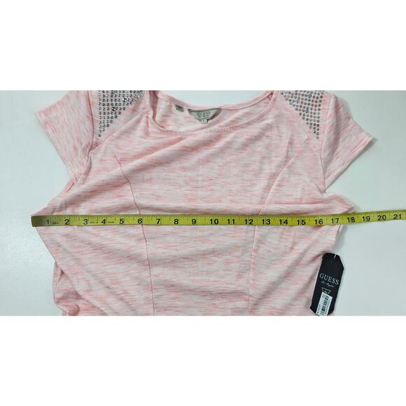 NWT Guess Peplum Top L Pink Padded Shoulders Cap Sleeve Studded Shirt punk rock - Picture 9 of 9
